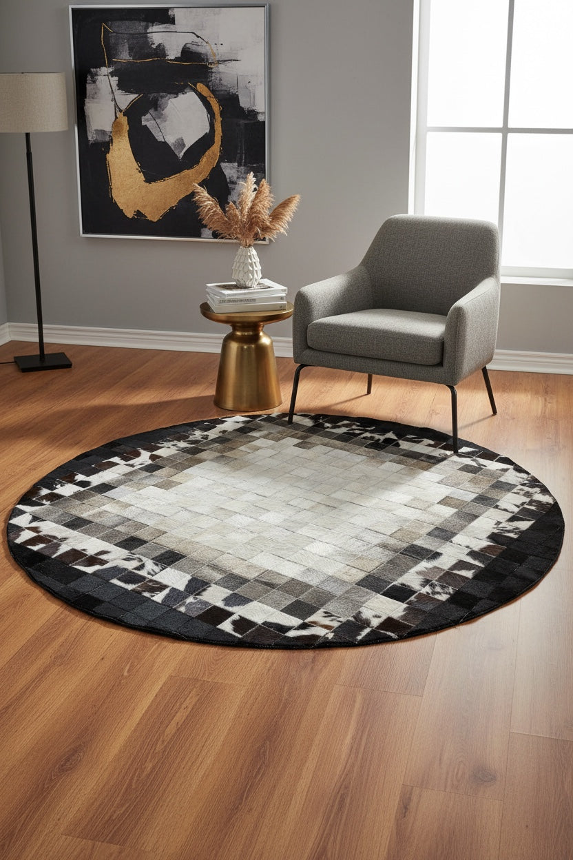 Patchwork Round Original Leather Rug – 150X150 by Camel Carpet