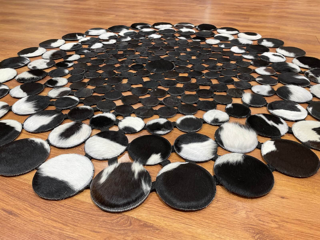 Polka Dot Round Original Leather Rug by Camel Carpet