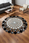 Polka Dot Round Original Leather Rug by Camel Carpet