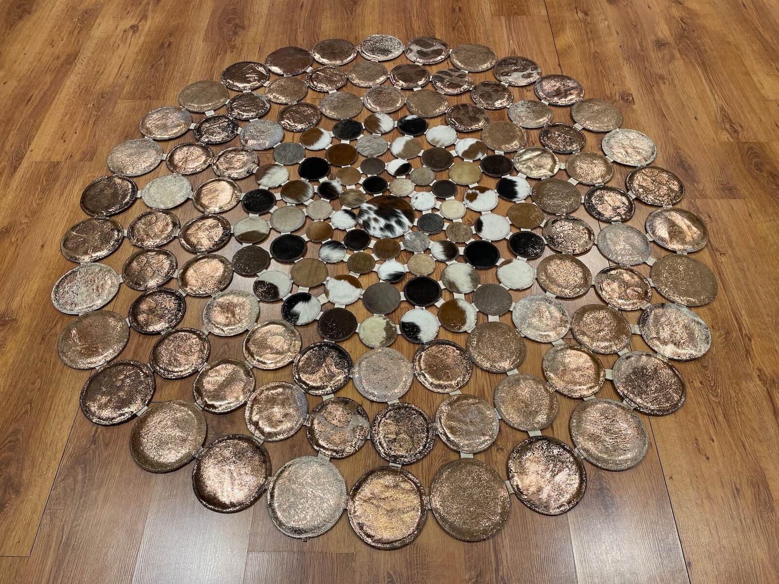 Polka Dot Round Original Leather Rug by Camel Carpet
