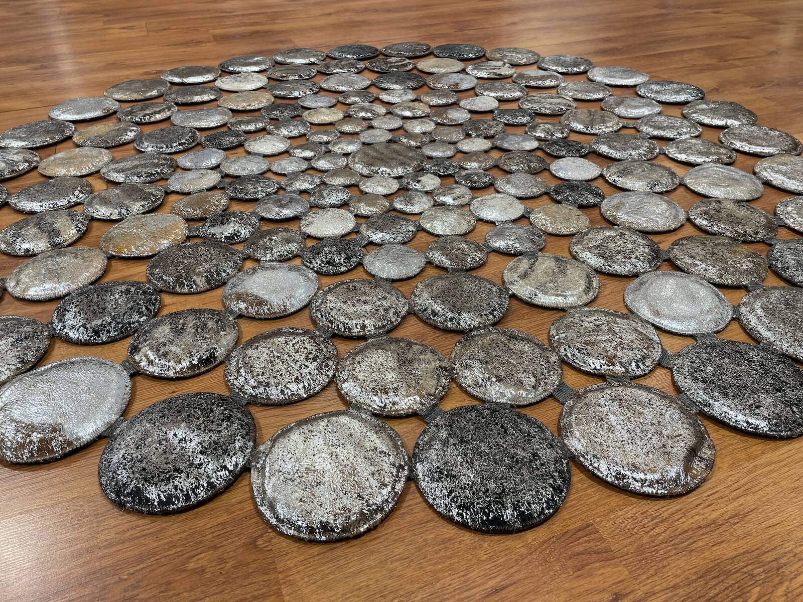 Polka Dot Round Original Leather Rug by Camel Carpet