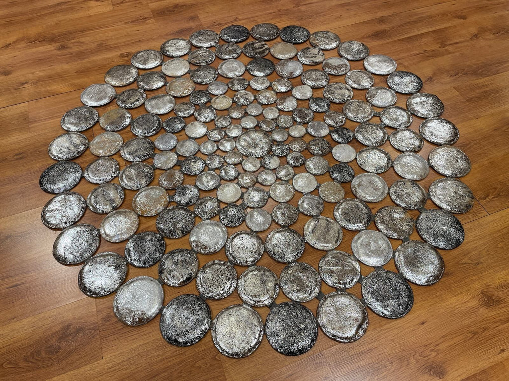 Polka Dot Round Original Leather Rug by Camel Carpet