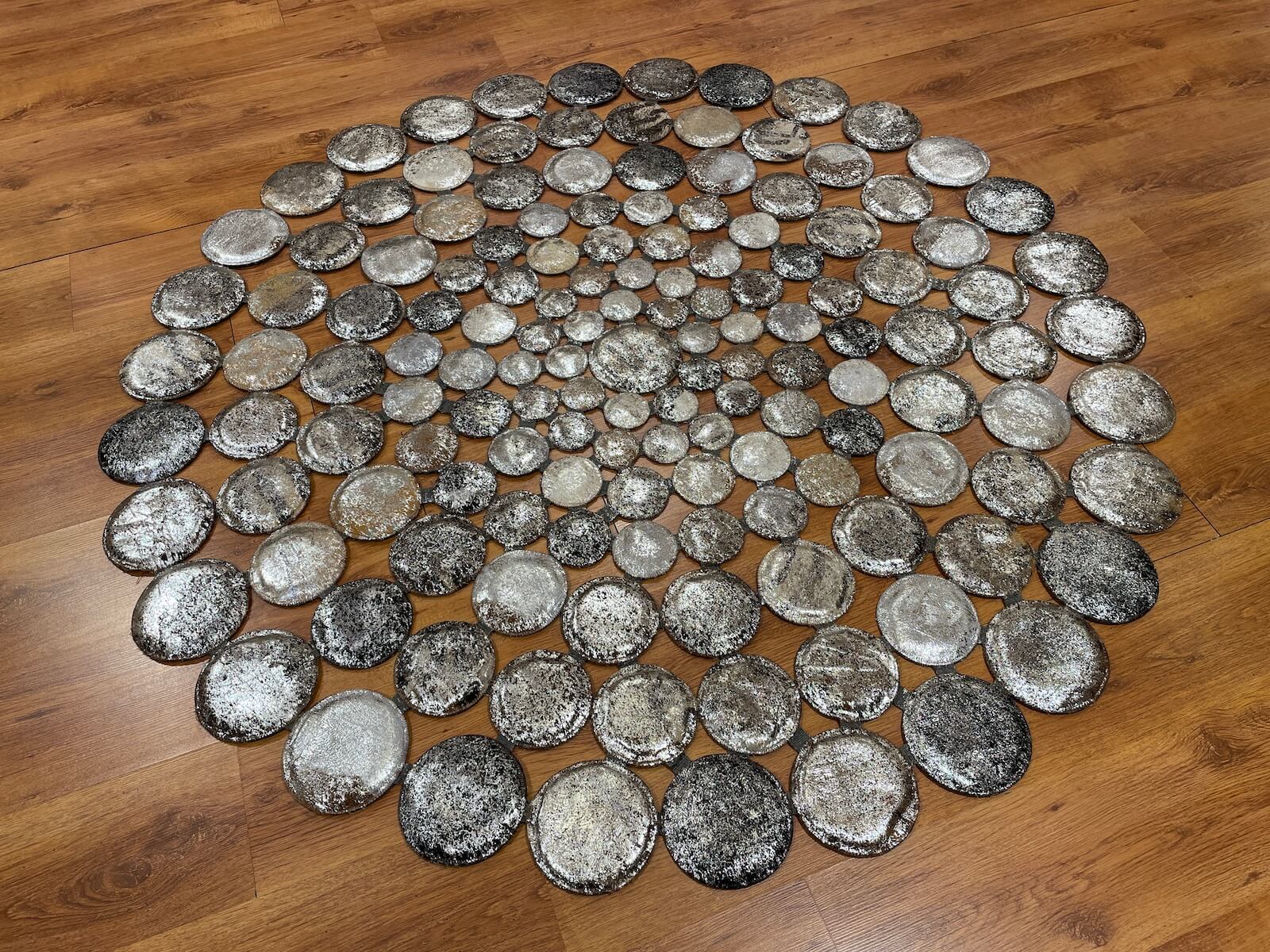 Polka Dot Round Original Leather Rug by Camel Carpet