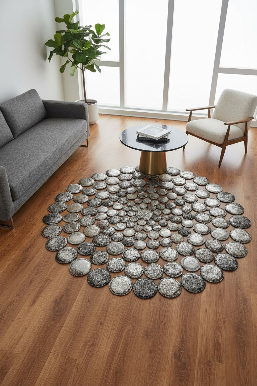 Polka Dot Round Original Leather Rug by Camel Carpet