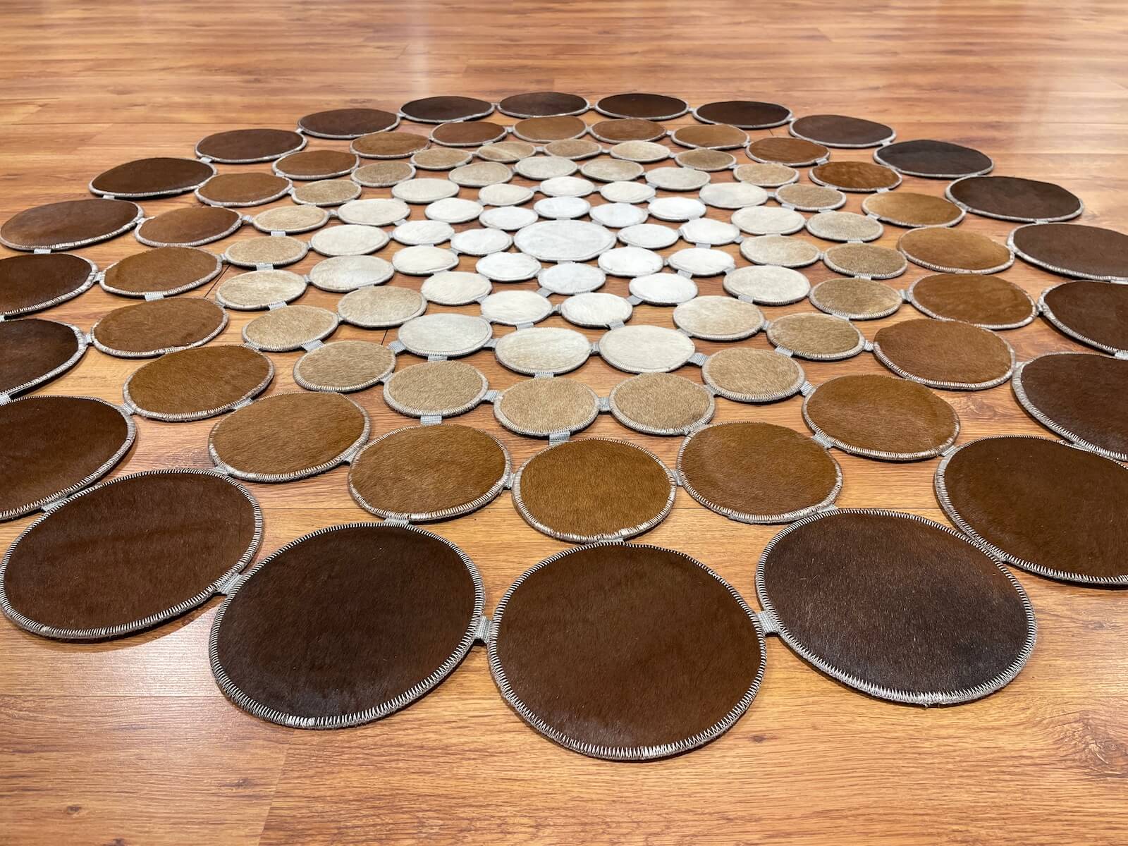 Polka Dot Round Original Leather Rug by Camel Carpet