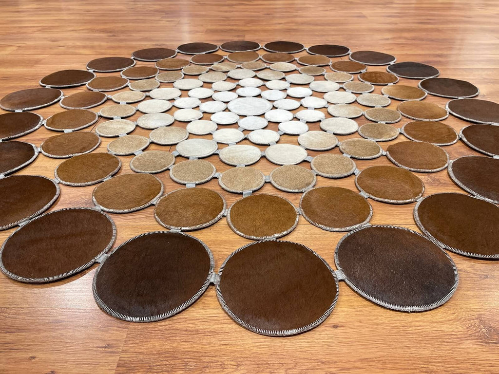 Polka Dot Round Original Leather Rug by Camel Carpet