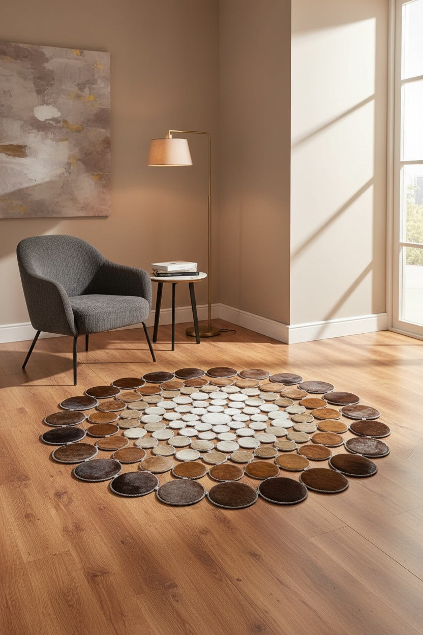 Polka Dot Round Original Leather Rug by Camel Carpet