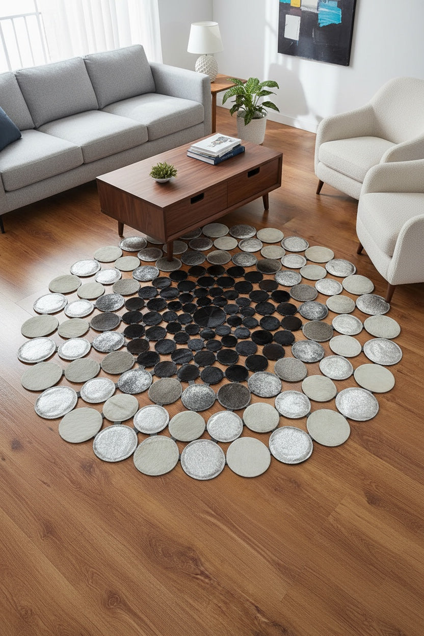 Polka Dot Round Original Leather Rug by Camel Carpet