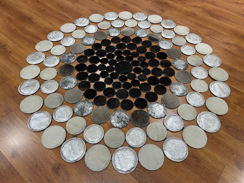 Polka Dot Round Original Leather Rug by Camel Carpet