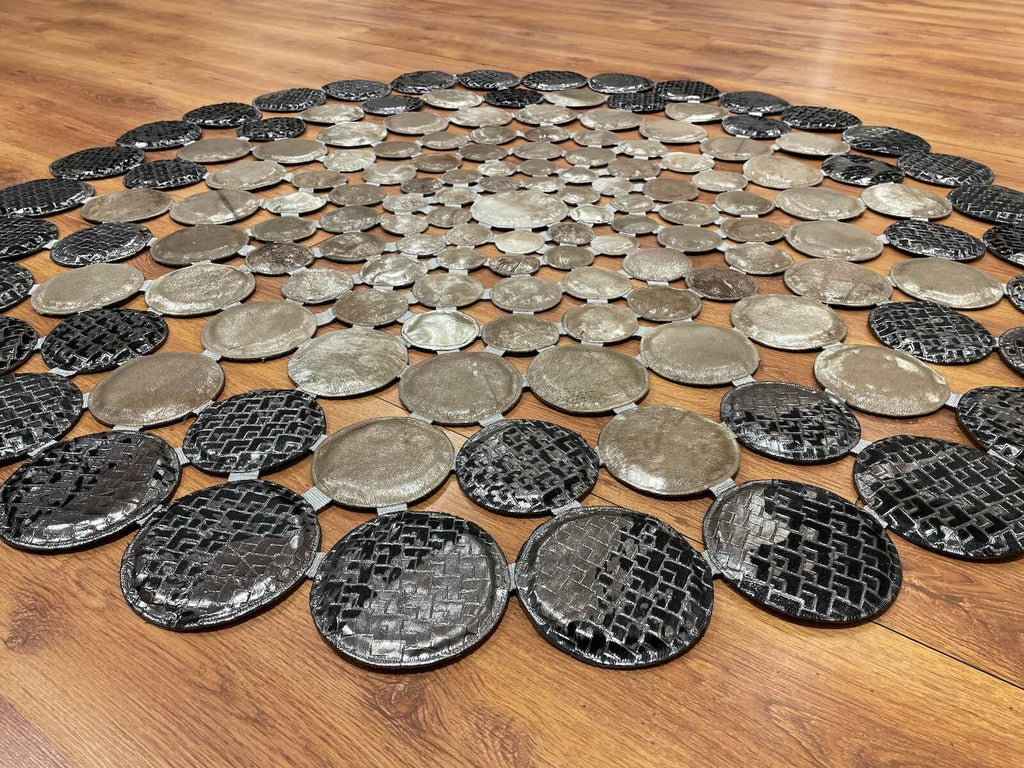 Polka Dot Round Original Leather Rug by Camel Carpet
