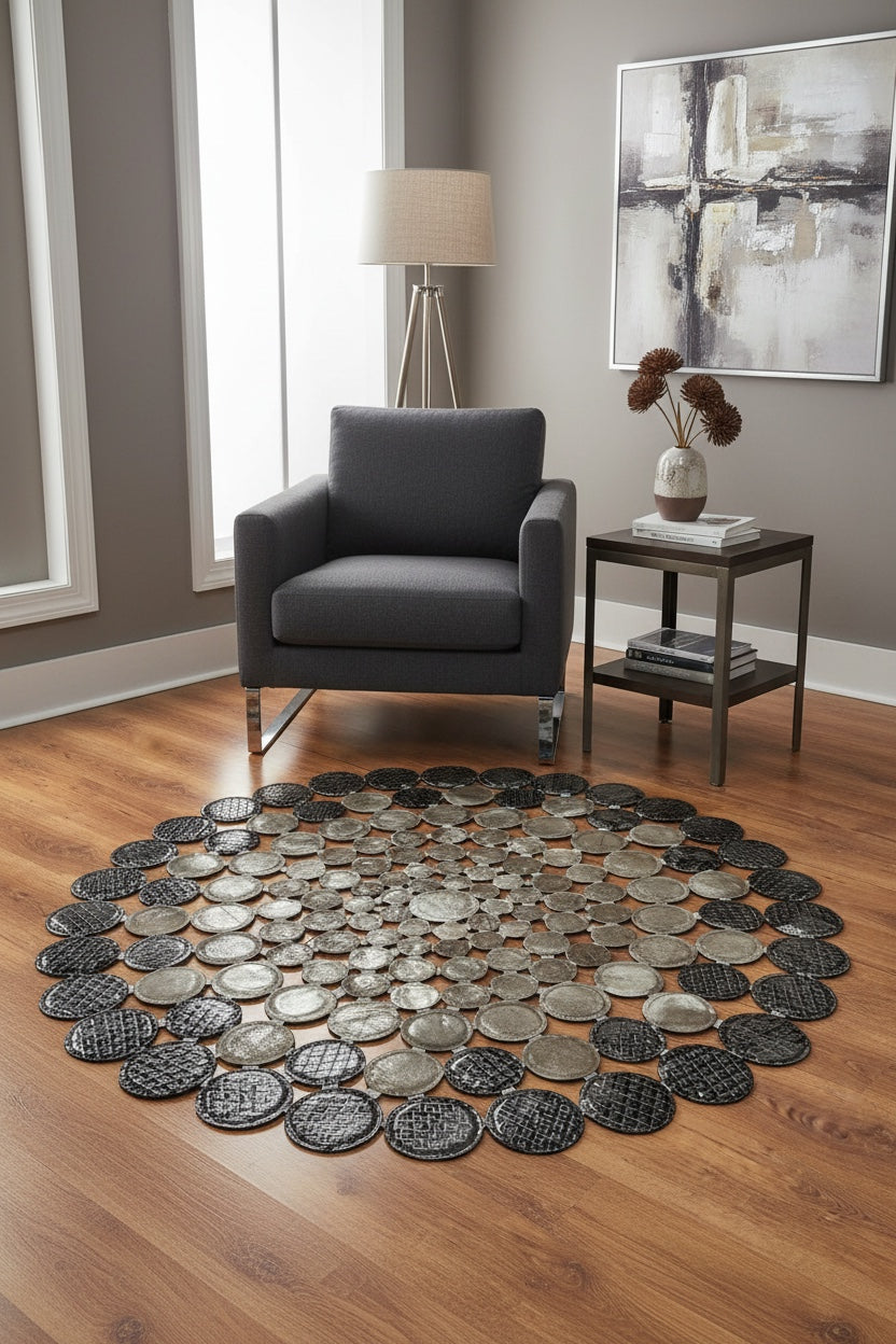 Polka Dot Round Original Leather Rug by Camel Carpet