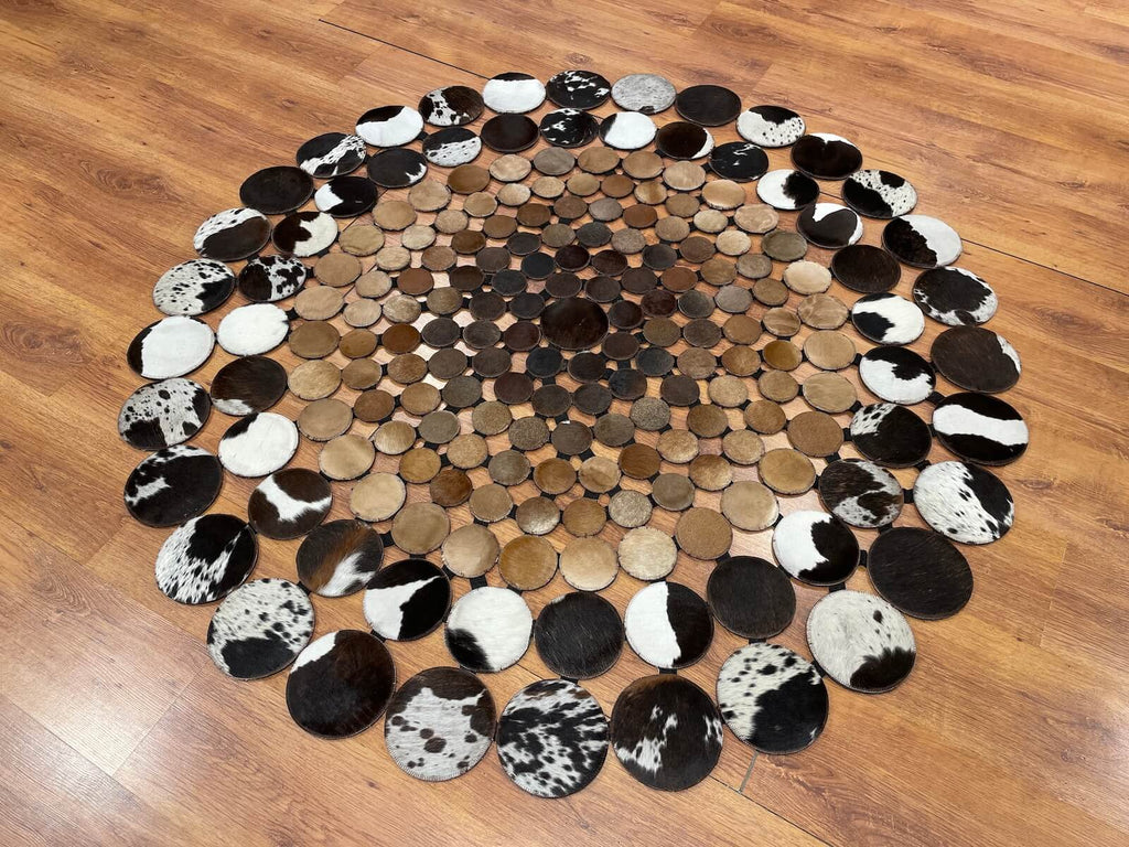 Polka Dot Round Original Leather Rug by Camel Carpet