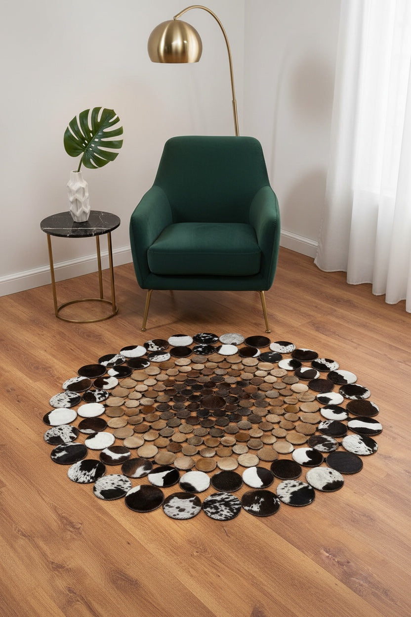 Polka Dot Round Original Leather Rug by Camel Carpet