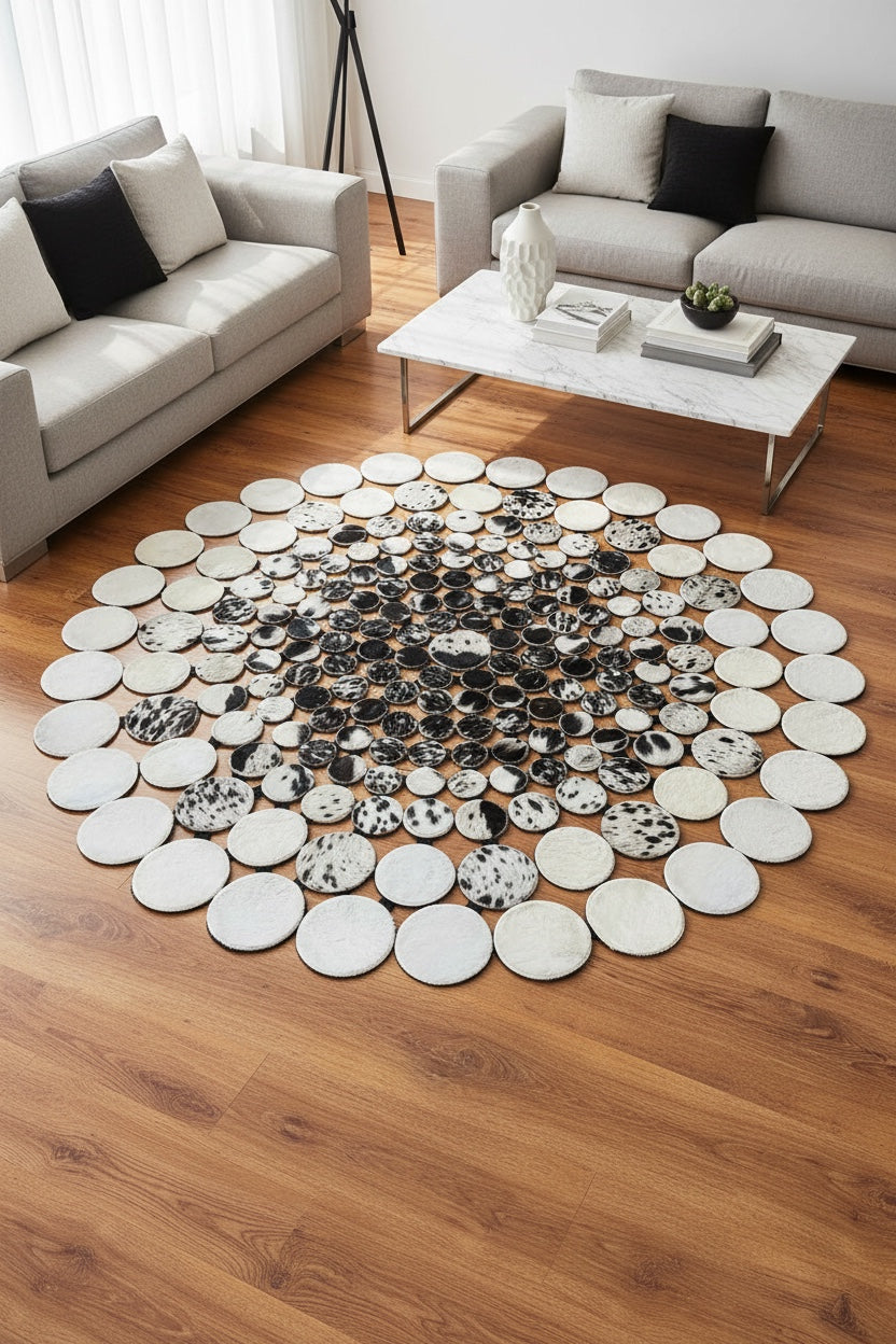 Polka Dot Round Original Leather Rug by Camel Carpet