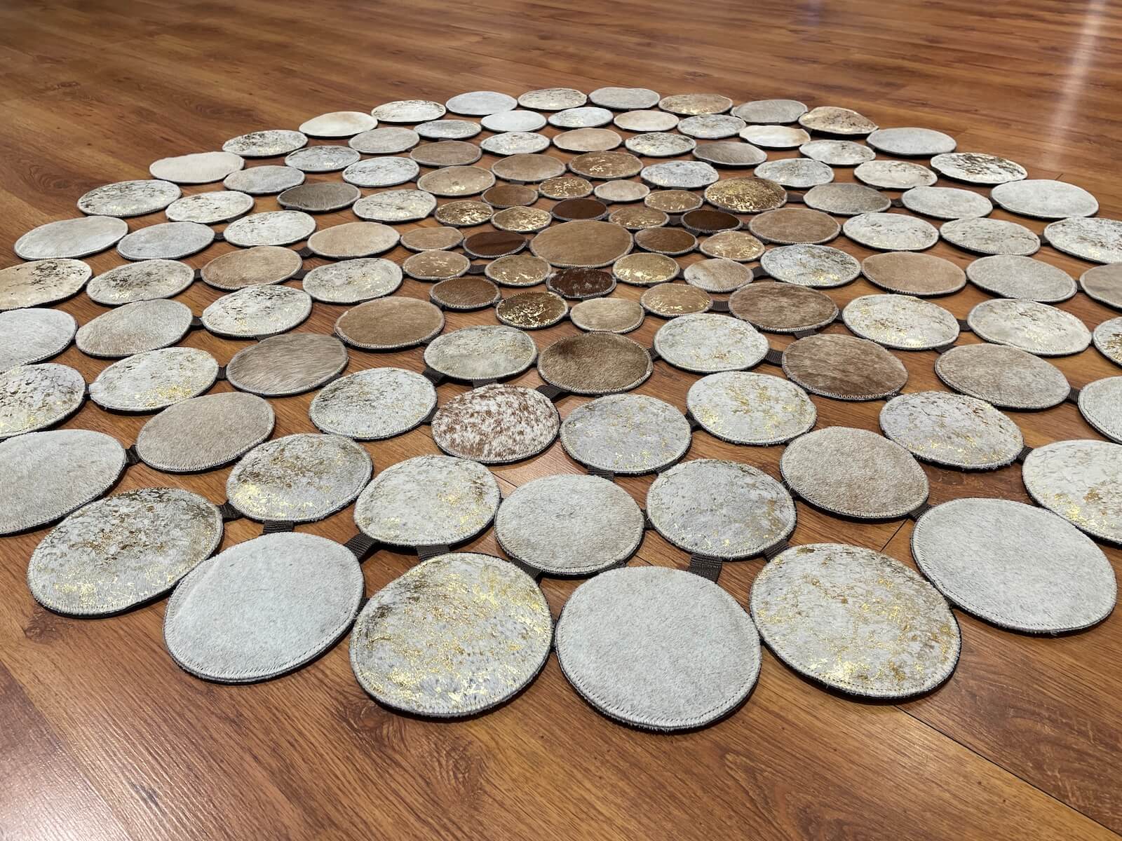 Polka Dot Round Original Leather Rug by Camel Carpet