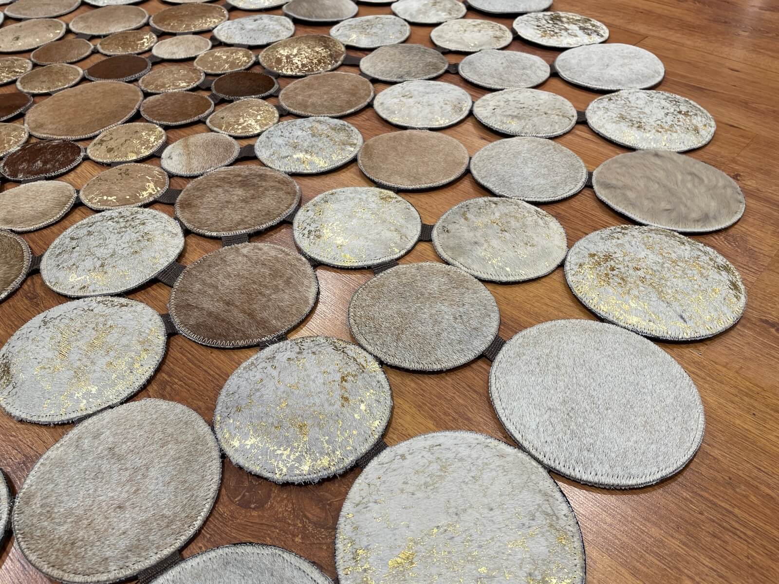 Polka Dot Round Original Leather Rug by Camel Carpet
