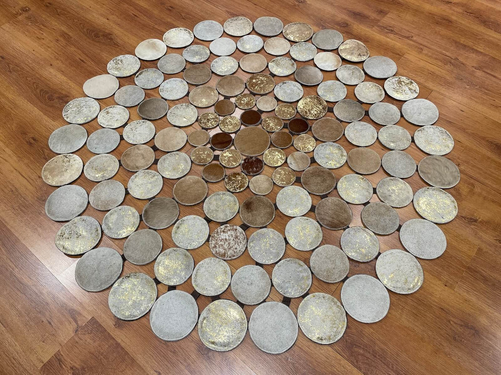Polka Dot Round Original Leather Rug by Camel Carpet