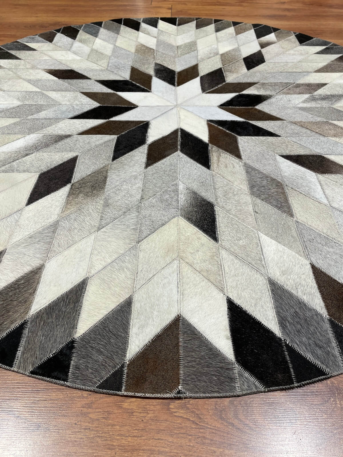 Patchwork Round Original Leather Rug by Camel Carpet