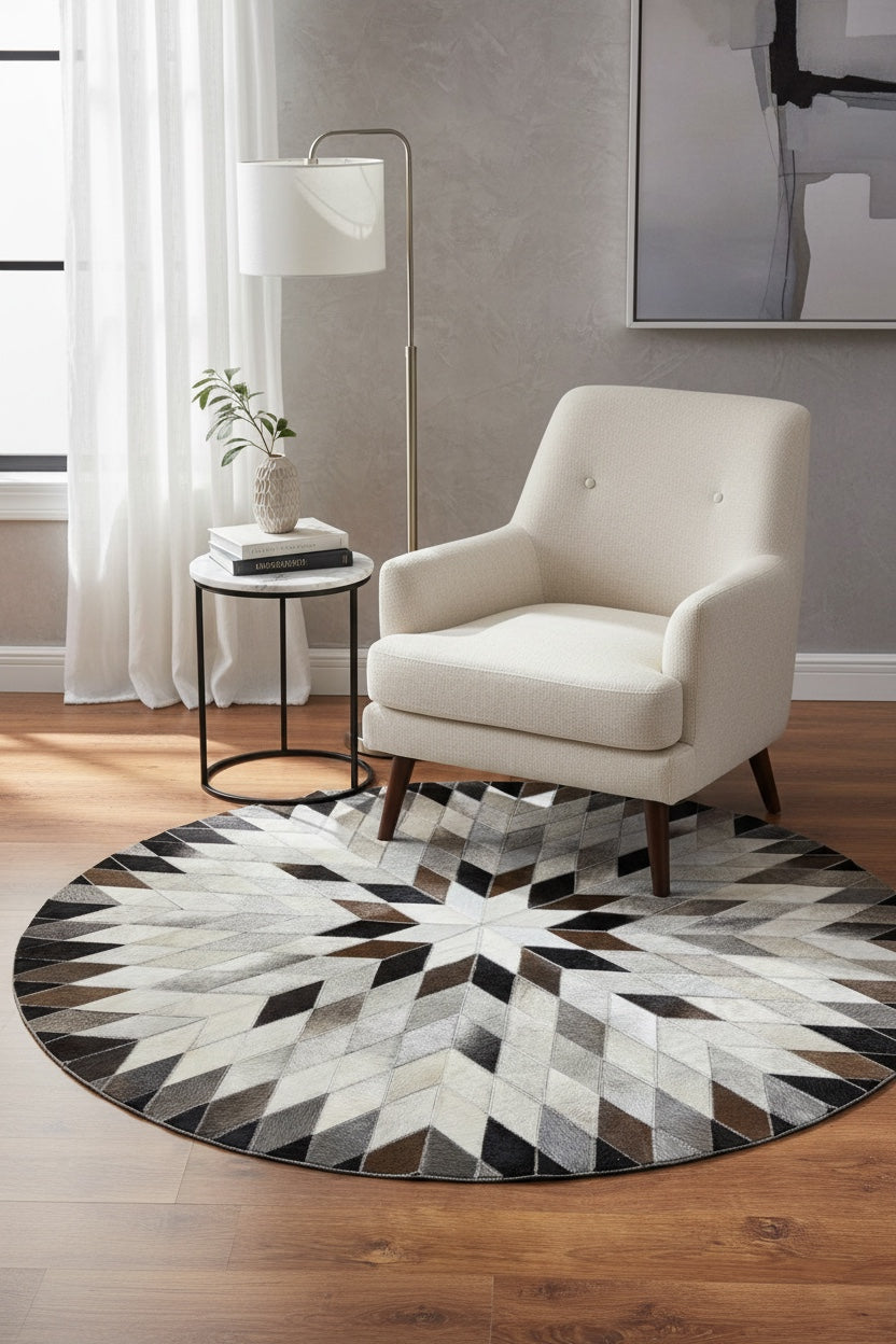 Patchwork Round Original Leather Rug by Camel Carpet