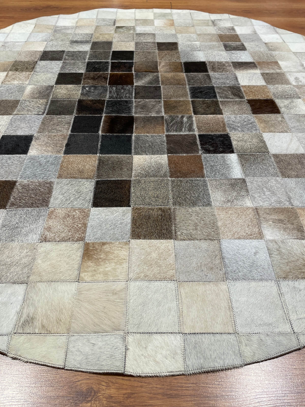 Patchwork Round Original Leather Rug by Camel Carpet