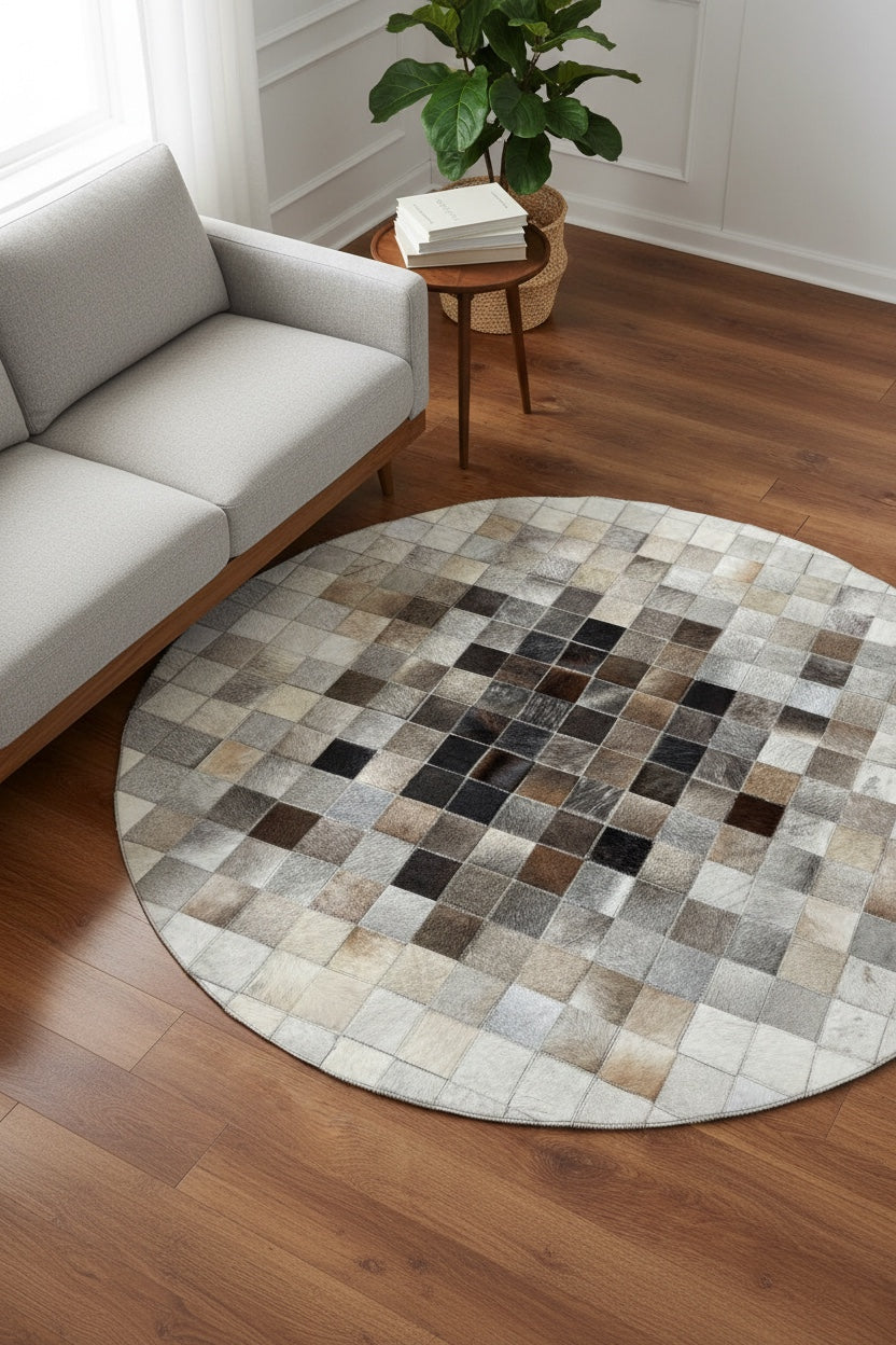 Patchwork Round Original Leather Rug by Camel Carpet
