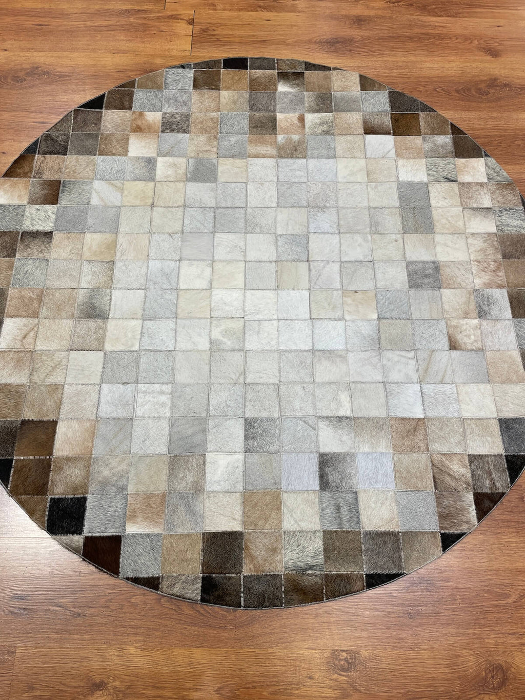 Patchwork Round Original Leather Rug by Camel Carpet