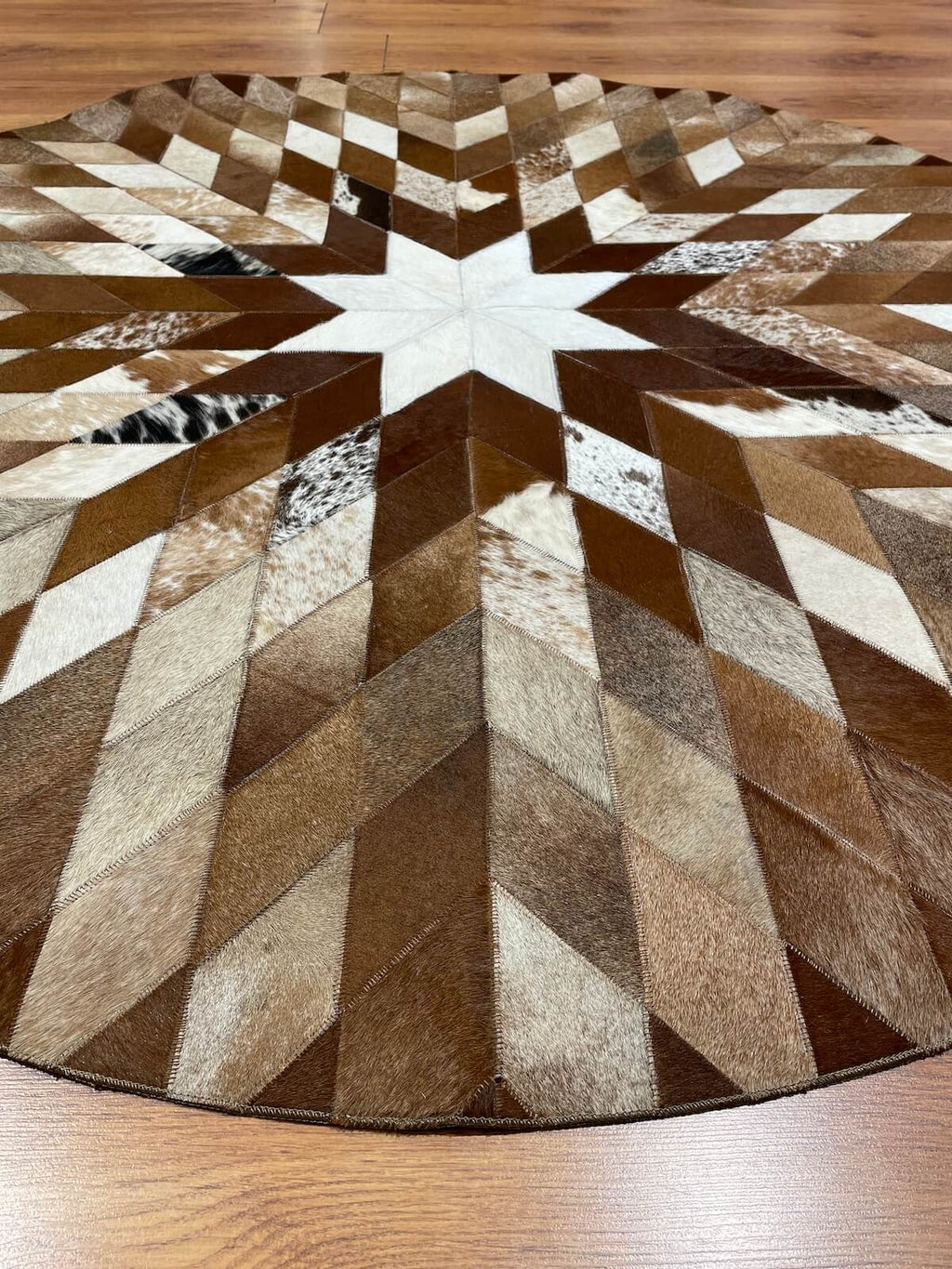 Patchwork Round Original Leather Rug by Camel Carpet