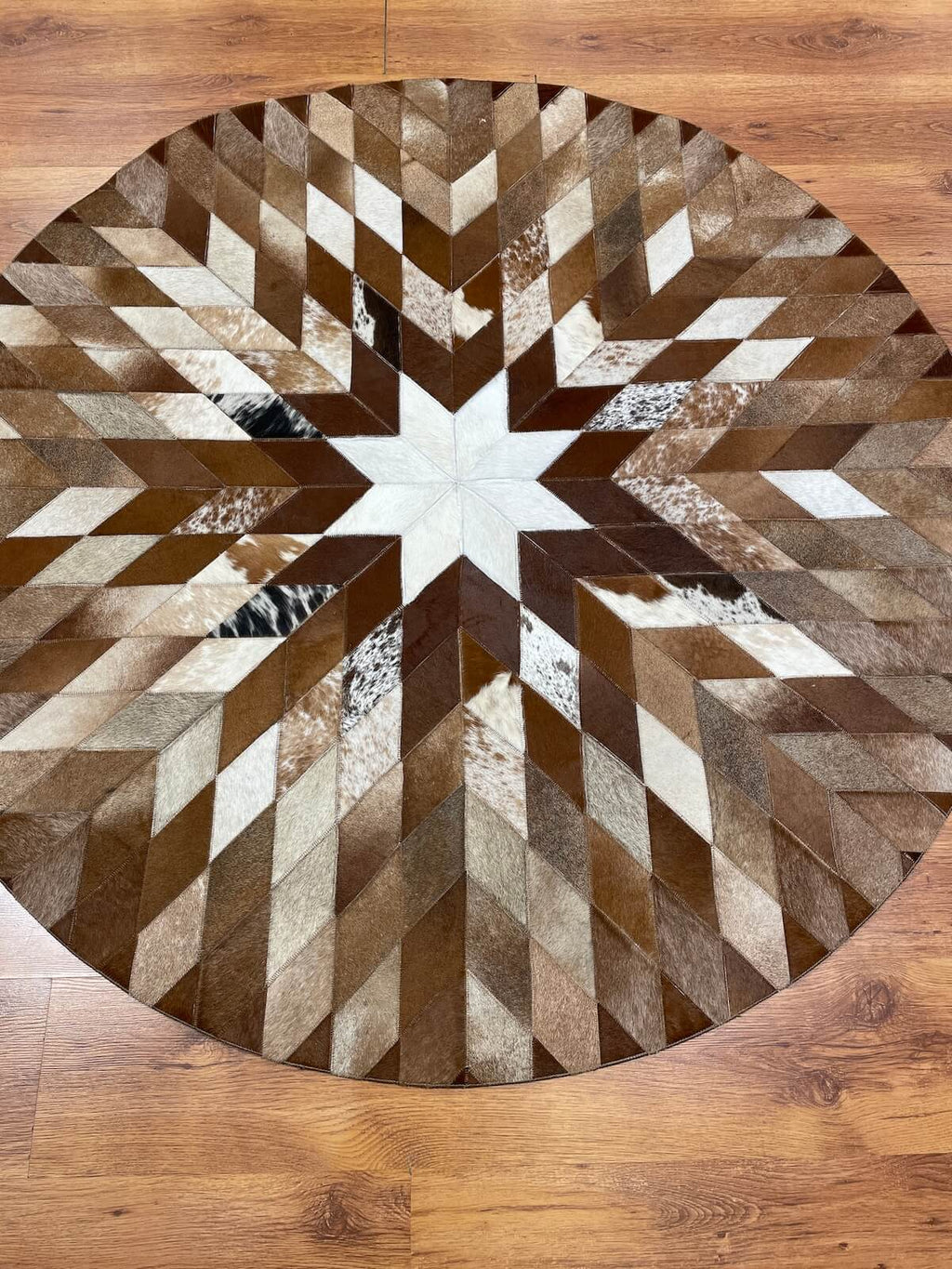 Patchwork Round Original Leather Rug by Camel Carpet