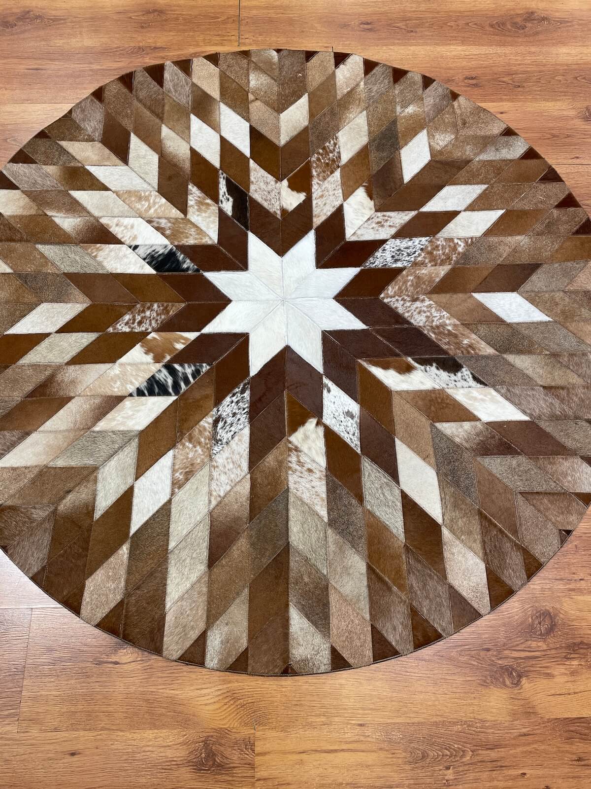 Patchwork Round Original Leather Rug by Camel Carpet