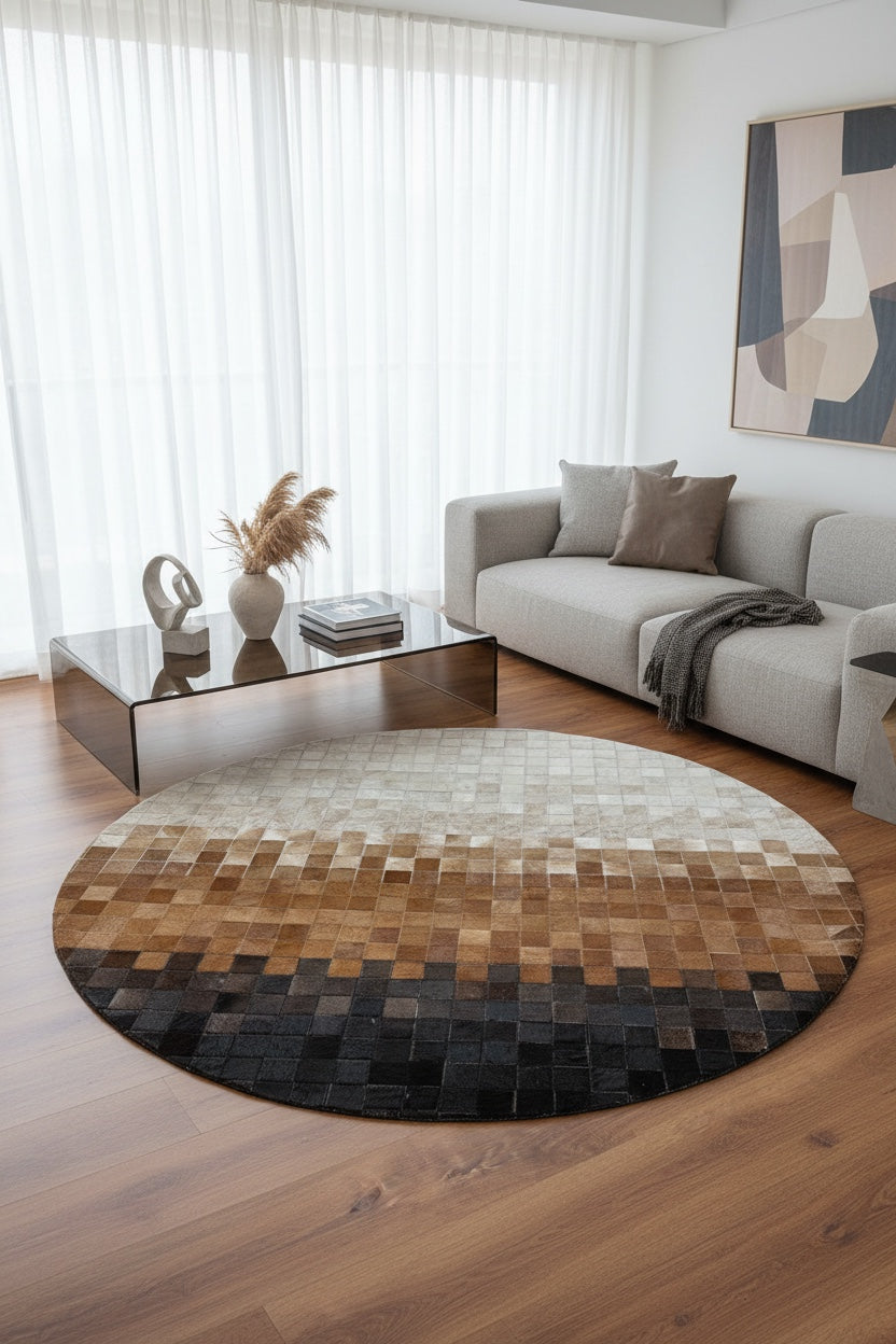 Patchwork Round Original Leather Rug by Camel Carpet