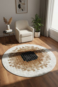 Patchwork Round Original Leather Rug by Camel Carpet
