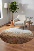 Patchwork Round Original Leather Rug by Camel Carpet