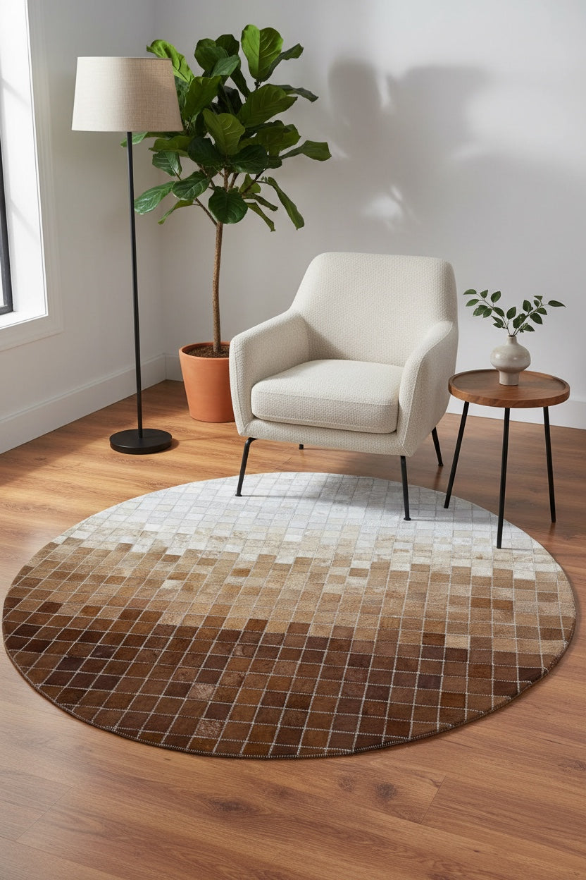 Patchwork Round Original Leather Rug by Camel Carpet