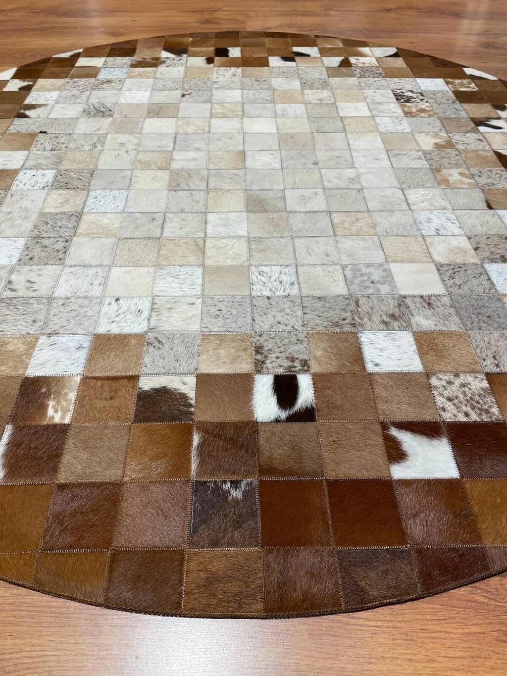 Patchwork Round Original Leather Rug by Camel Carpet