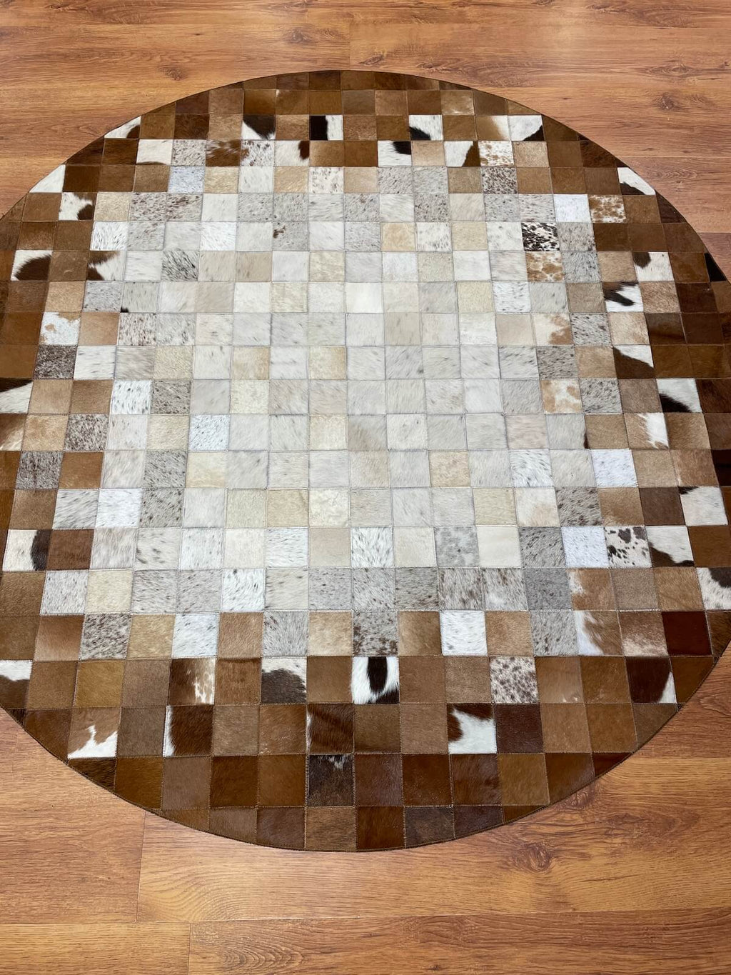 Patchwork Round Original Leather Rug by Camel Carpet