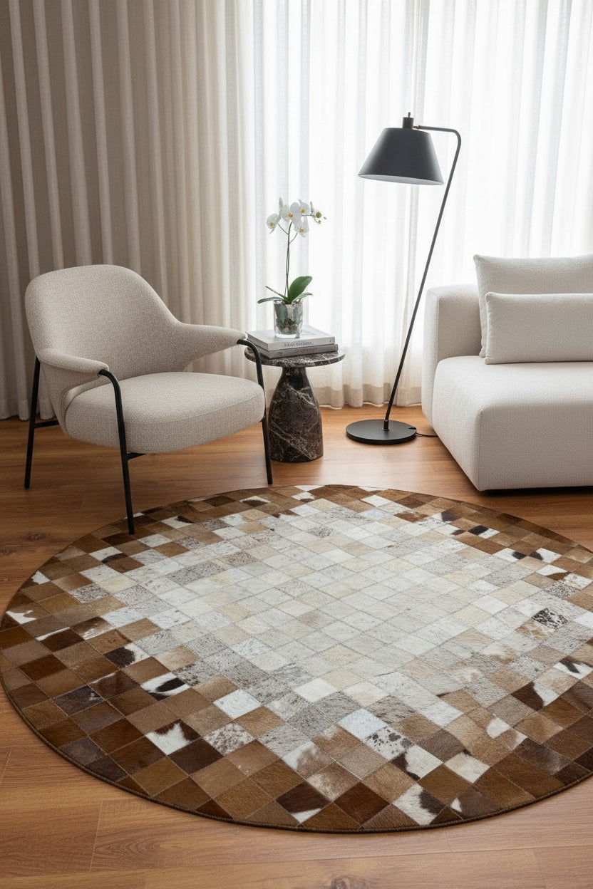 Patchwork Round Original Leather Rug by Camel Carpet