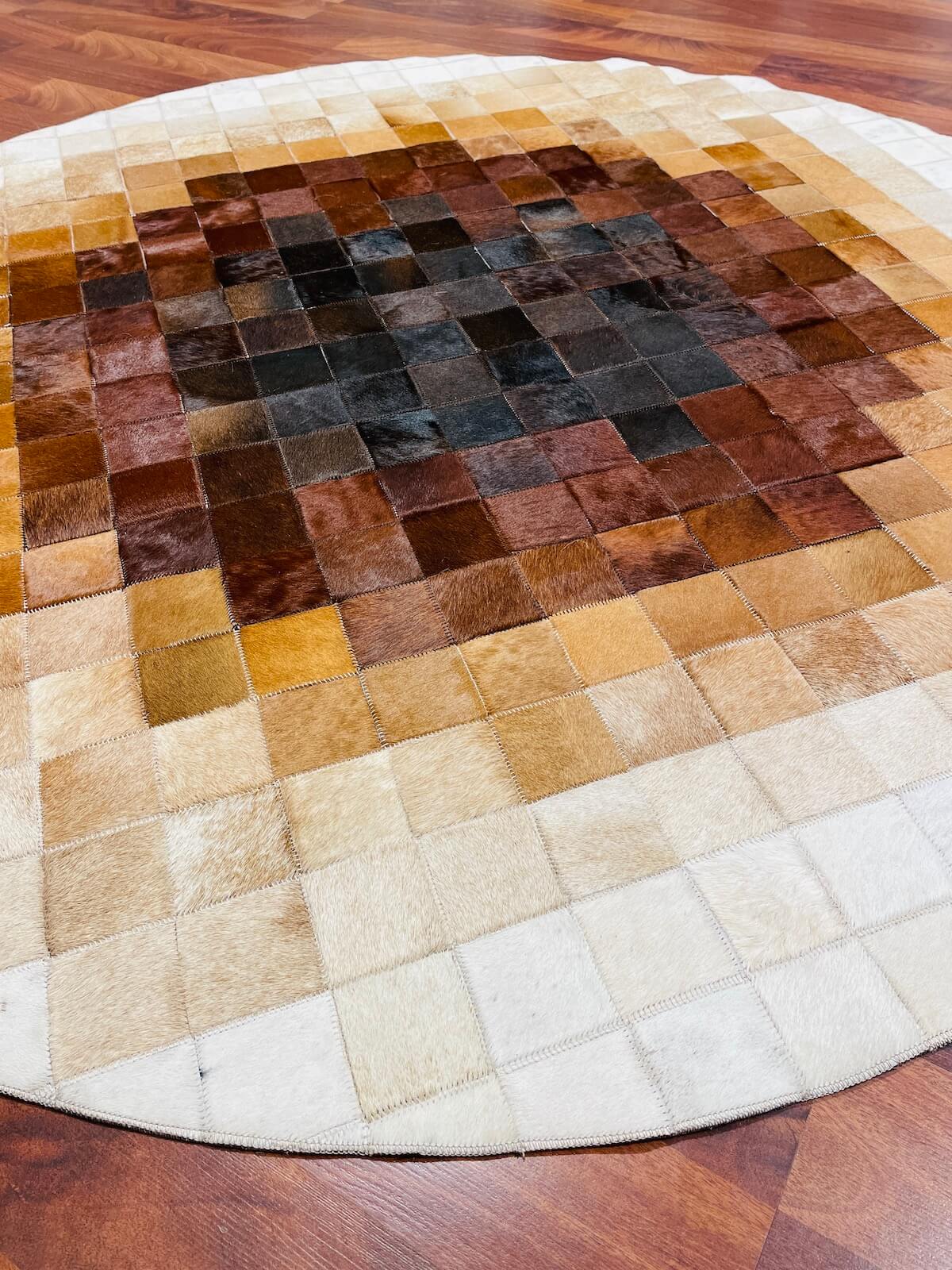 Patchwork Round Original Leather Rug – 150X150 by Camel Carpet