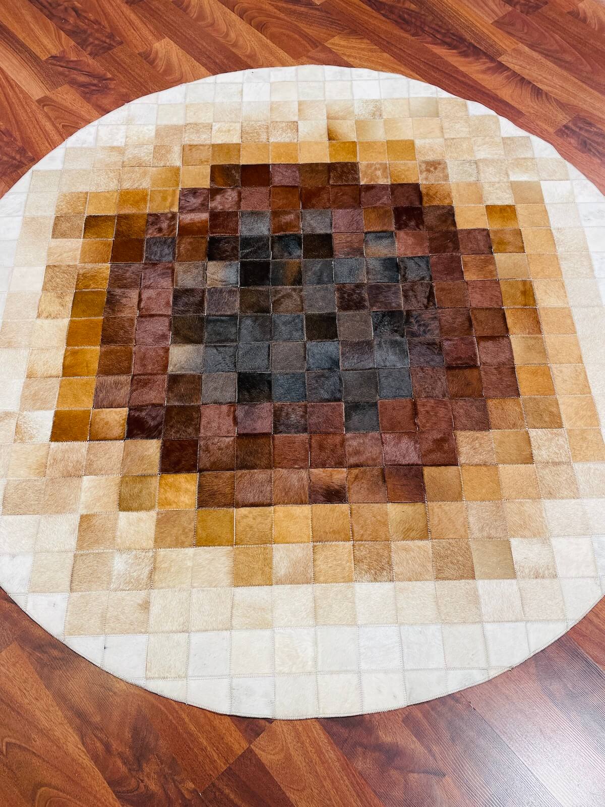 Patchwork Round Original Leather Rug – 150X150 by Camel Carpet
