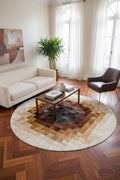 Patchwork Round Original Leather Rug – 150X150 by Camel Carpet