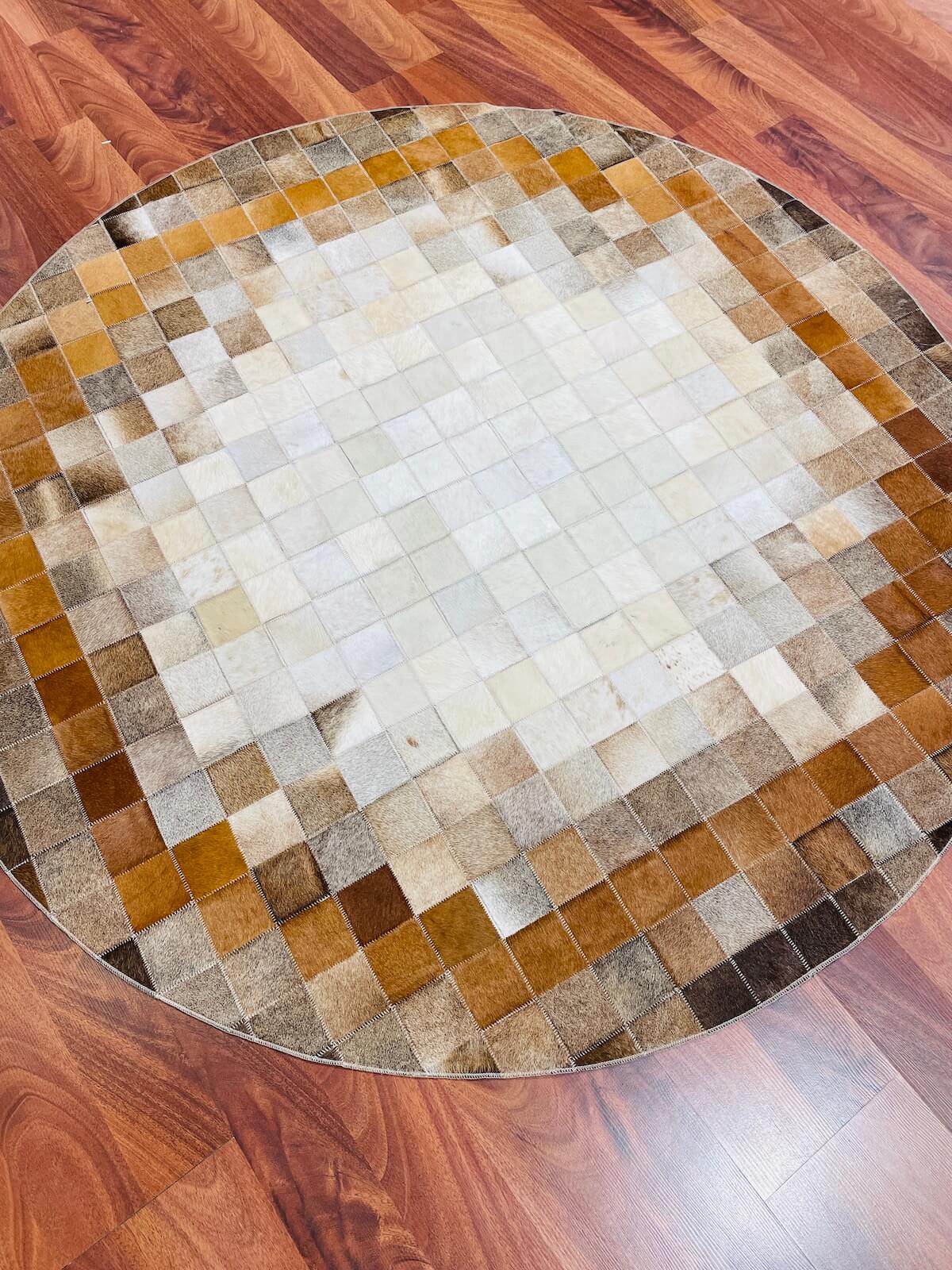Patchwork Round Original Leather Rug – 150X150 by Camel Carpet