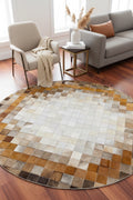 Patchwork Round Original Leather Rug – 150X150 by Camel Carpet