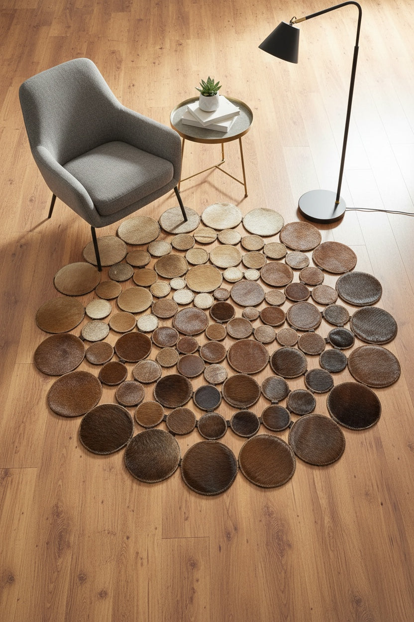 Polka Dot Round Original Leather Rug by Camel Carpet
