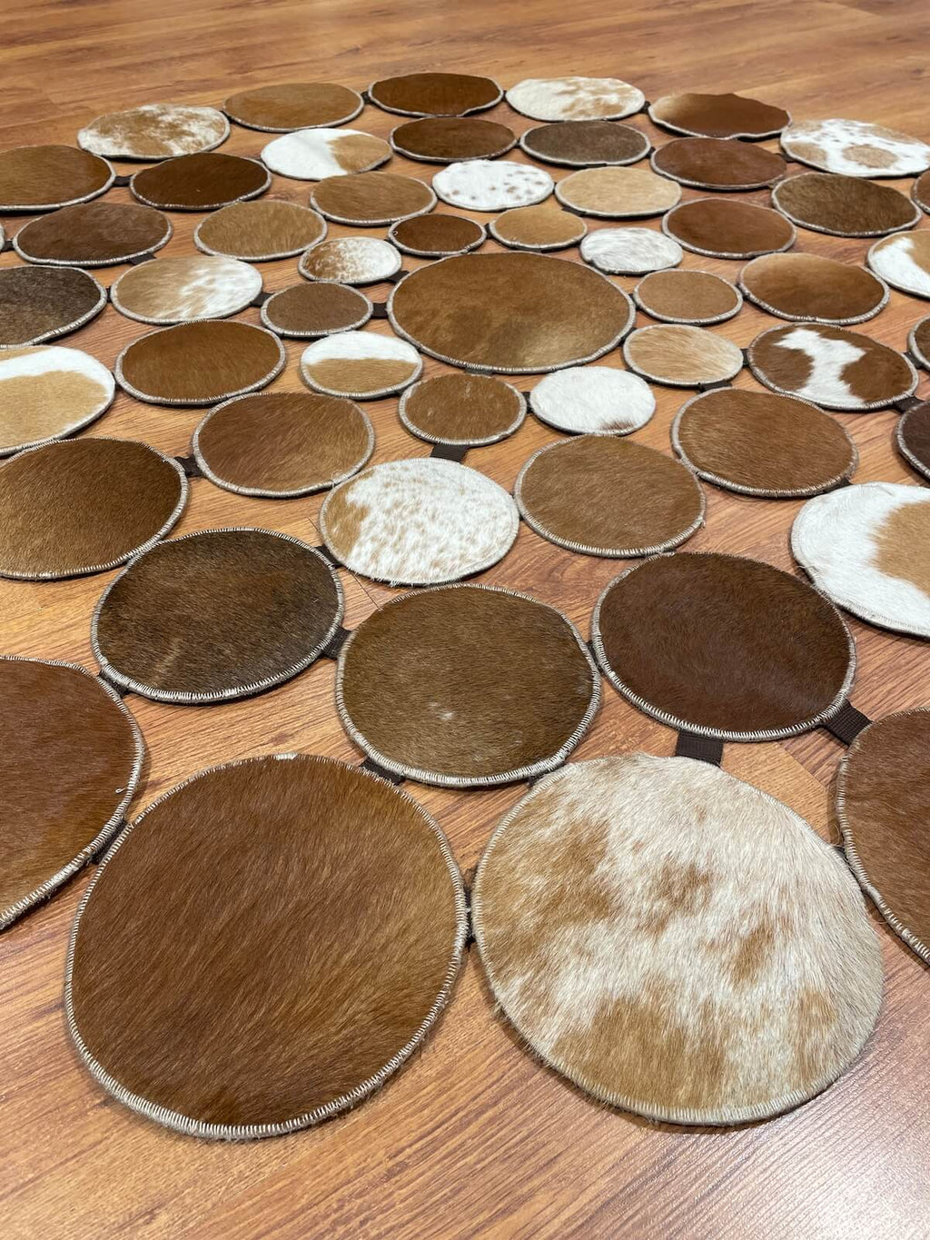 Polka Dot Round Original Leather Rug by Camel Carpet