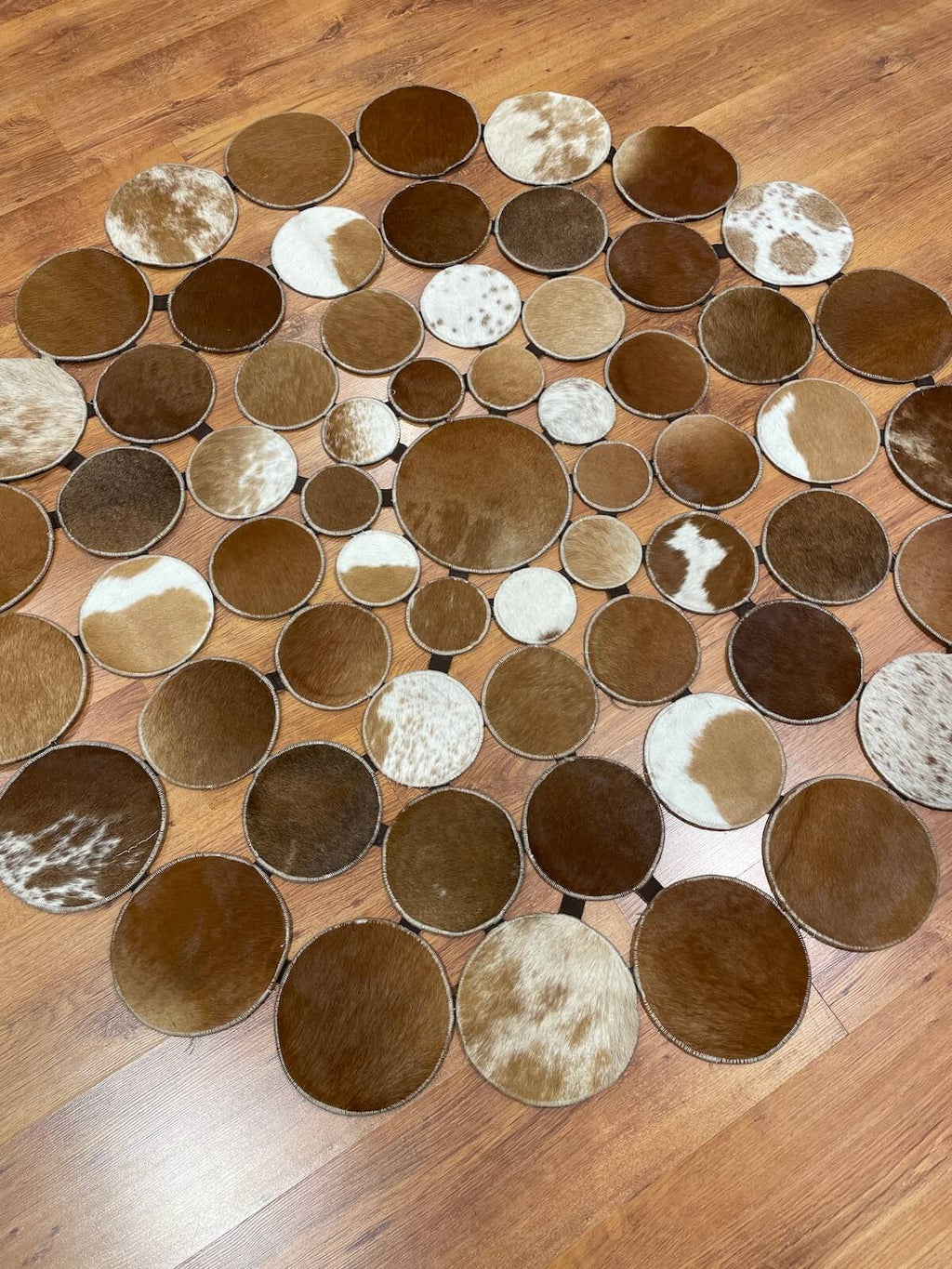 Polka Dot Round Original Leather Rug by Camel Carpet