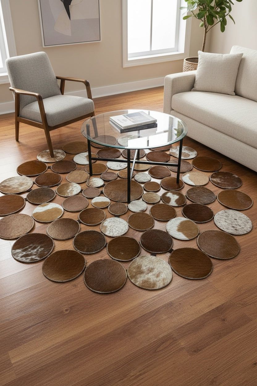 Polka Dot Round Original Leather Rug by Camel Carpet
