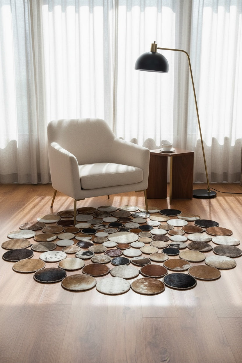 Polka Dot Round Original Leather Rug by Camel Carpet
