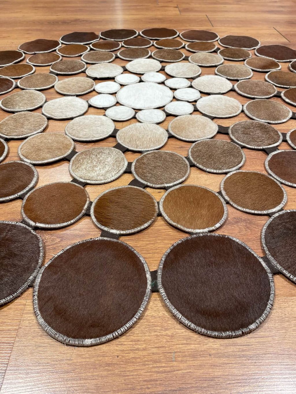 Polka Dot Round Original Leather Rug by Camel Carpet