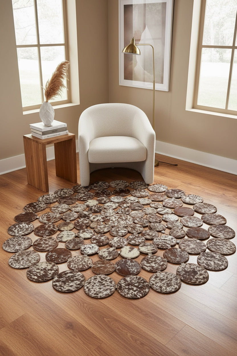 Polka Dot Round Original Leather Rug by Camel Carpet
