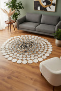 Polka Dot Round Original Leather Rug – 180X180 by Camel Carpet