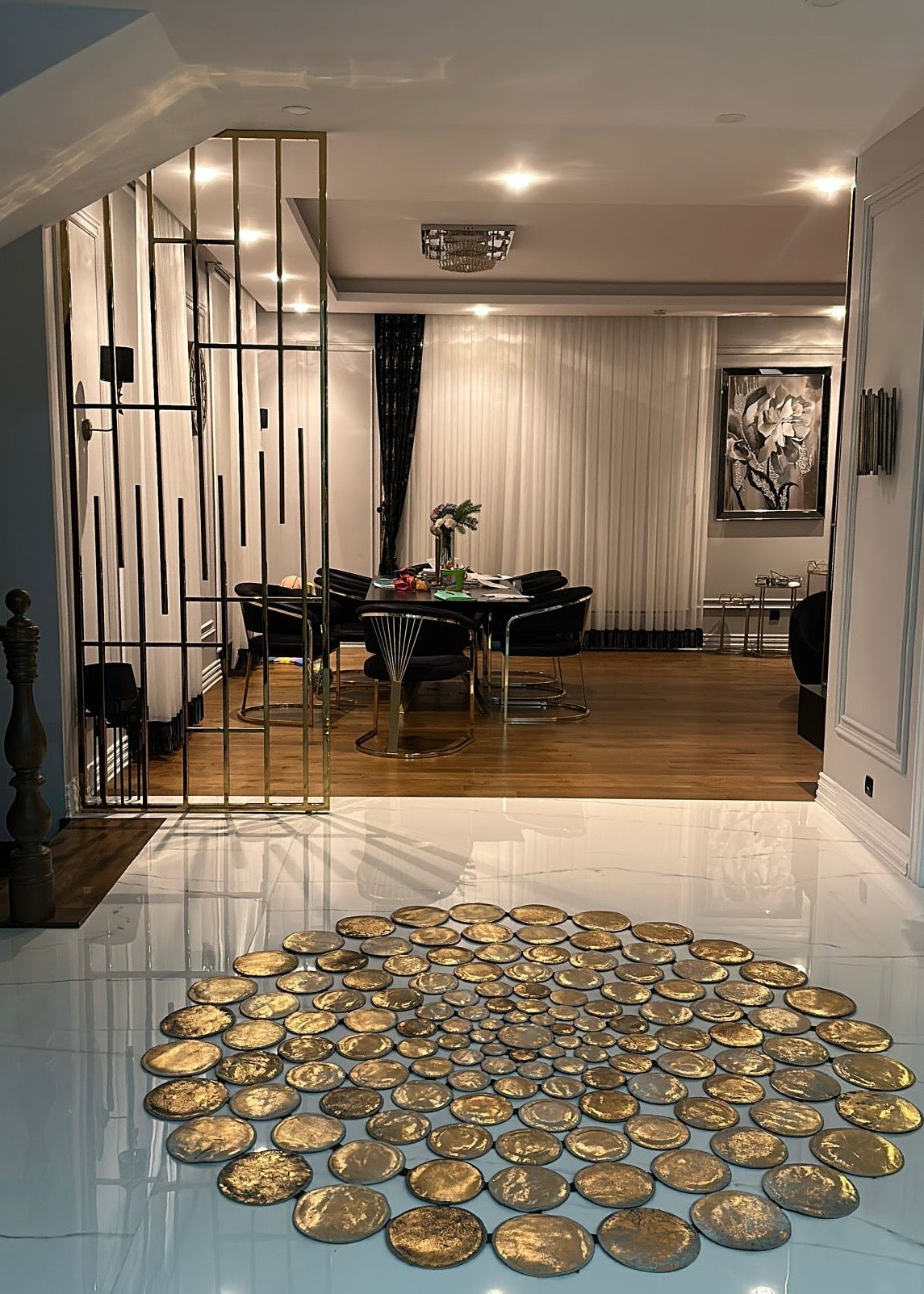 Polka Dot Round Original Leather Rug by Camel Carpet